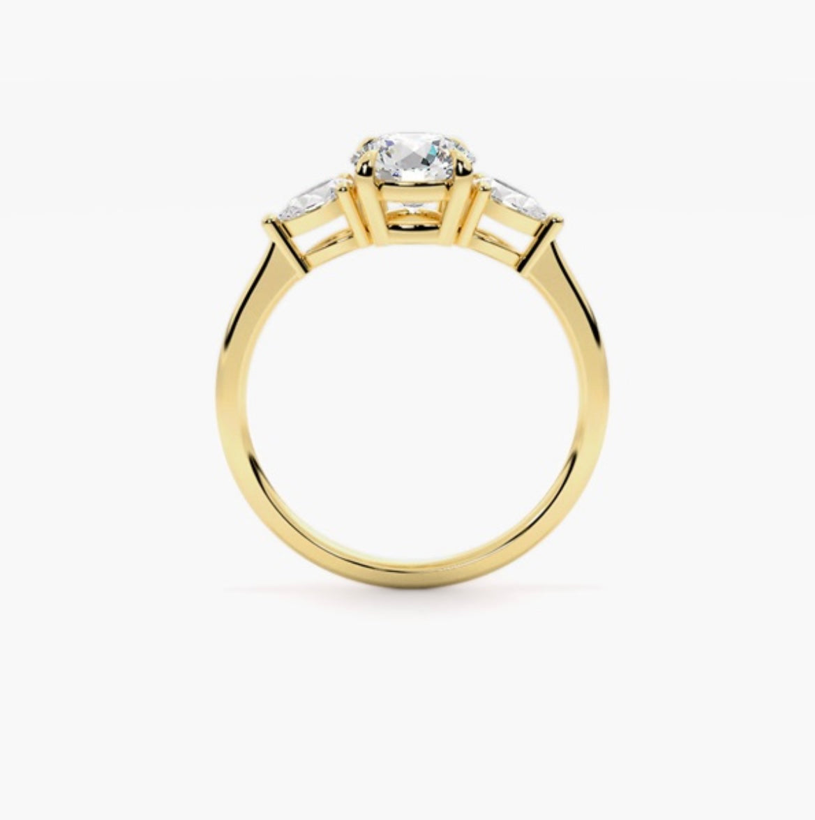 1.5ct Round Brilliant Lab Grown Diamond Trilogy Engagement Ring with Pear Side Stones – IGI Certified