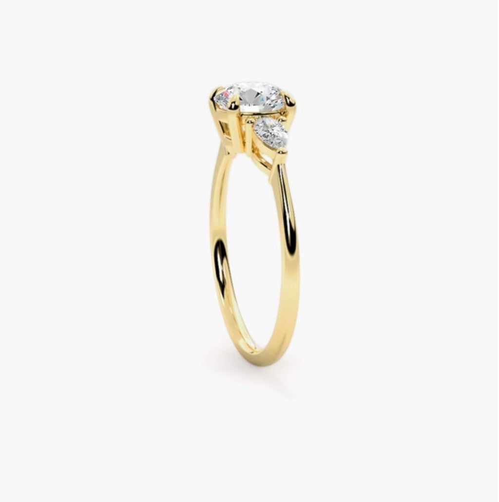 1.5ct Round Brilliant Lab Grown Diamond Trilogy Engagement Ring with Pear Side Stones – IGI Certified