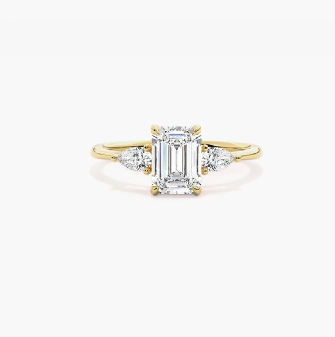 1ct Emerald Cut Lab Grown Diamond Trilogy Engagement Ring with Pear Side Stones – IGI Certified