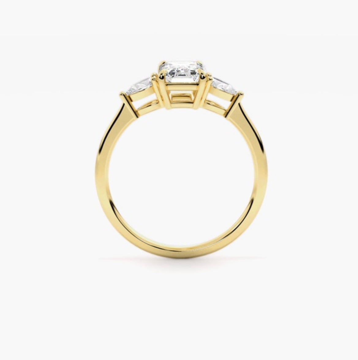 1ct Emerald Cut Lab Grown Diamond Trilogy Engagement Ring with Pear Side Stones – IGI Certified