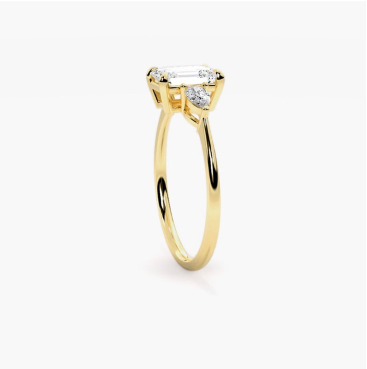 1ct Emerald Cut Lab Grown Diamond Trilogy Engagement Ring with Pear Side Stones – IGI Certified