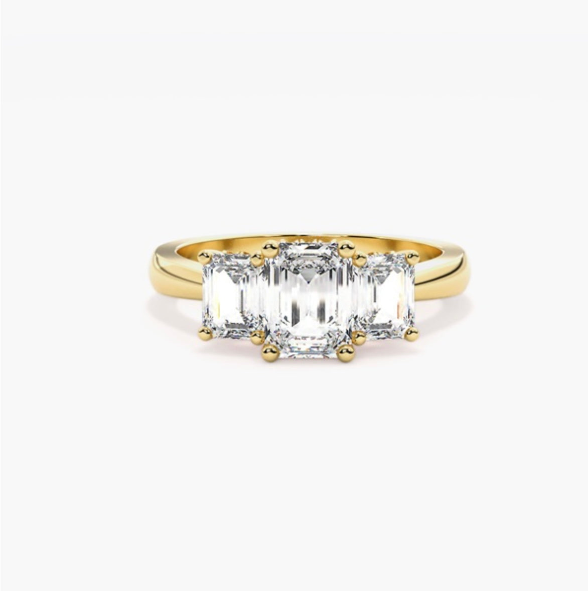 2ct Emerald Cut Lab Grown Diamond Trilogy Engagement Ring with Emerald Side Stones – IGI Certified