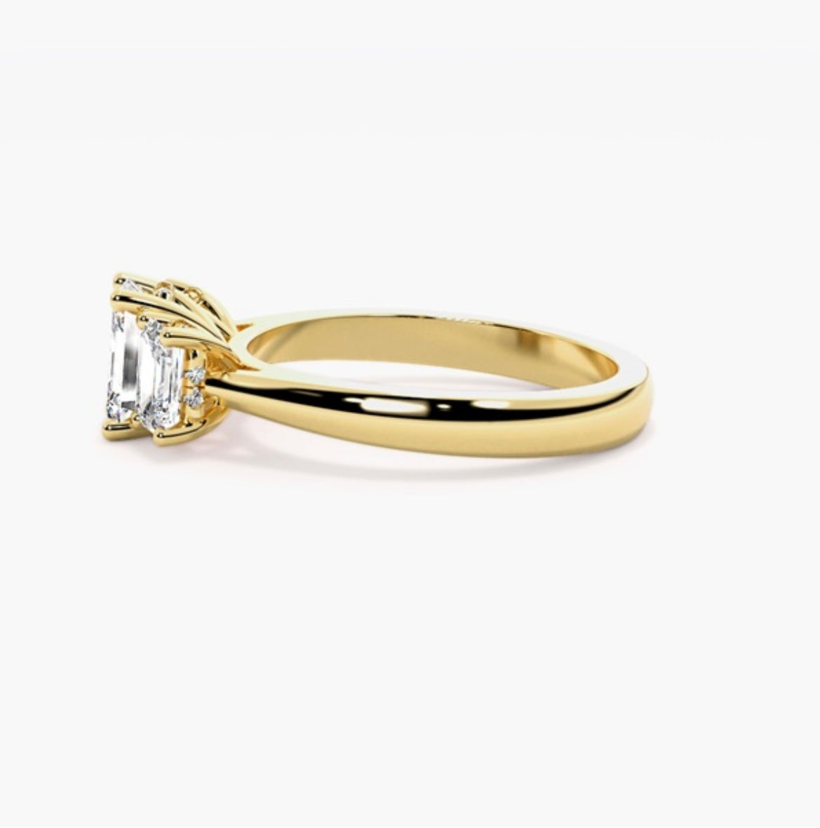 2ct Emerald Cut Lab Grown Diamond Trilogy Engagement Ring with Emerald Side Stones – IGI Certified