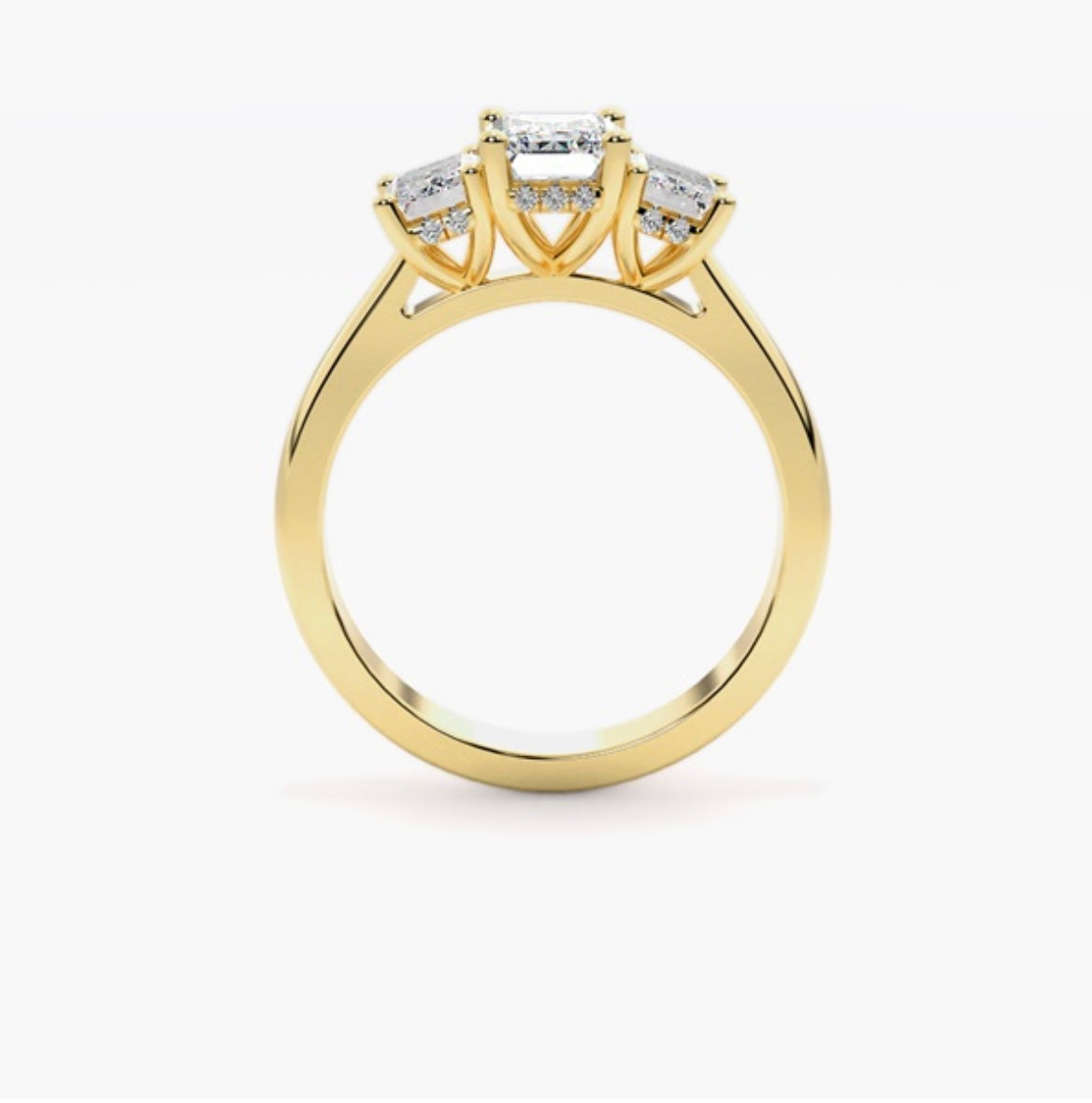 2ct Emerald Cut Lab Grown Diamond Trilogy Engagement Ring with Emerald Side Stones – IGI Certified