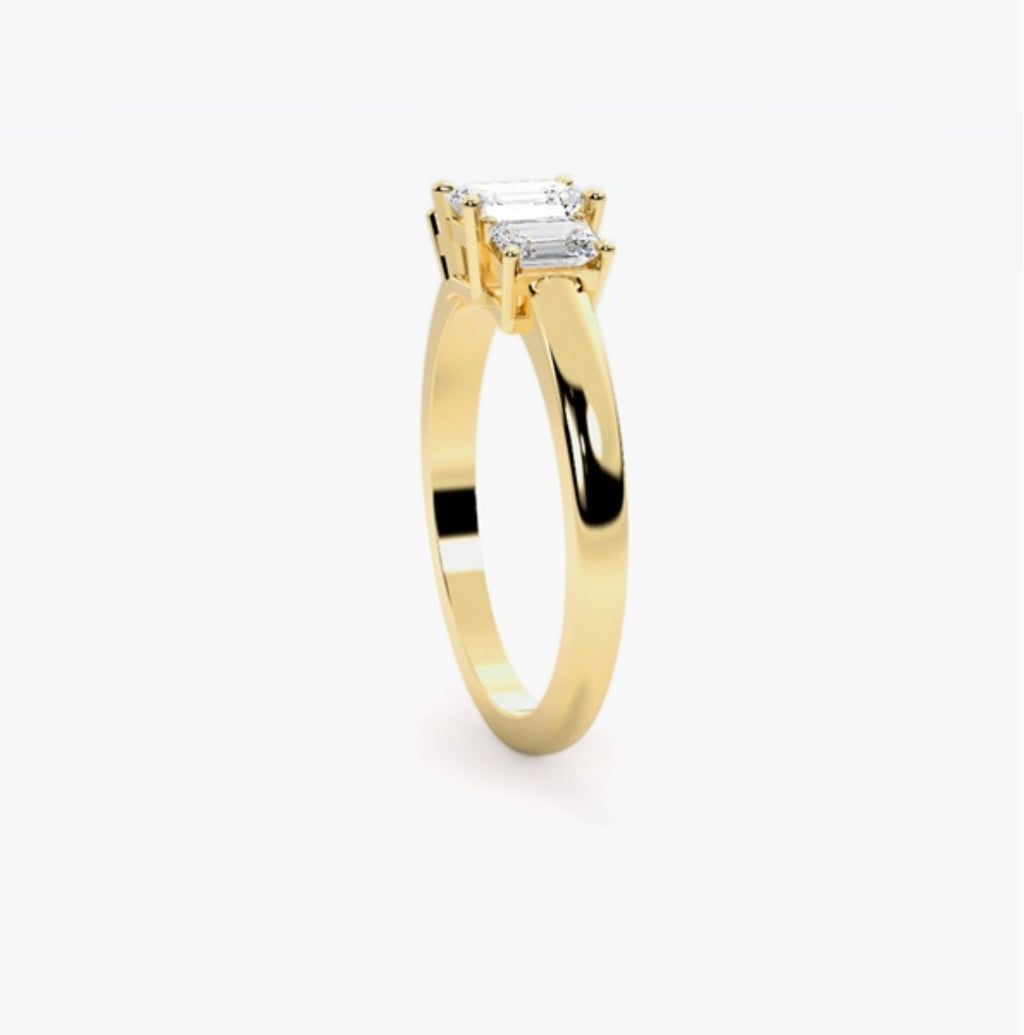 0.75ct Emerald Cut Lab Grown Diamond Trilogy Engagement Ring with Emerald Side Stones – IGI Certified