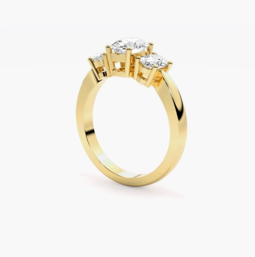 1.5ct Oval Cut Lab Grown Diamond Trilogy Engagement Ring with Oval Side Stones – IGI Certified