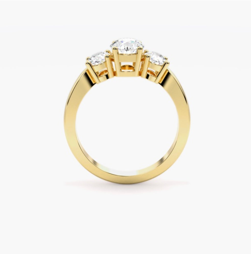 1.5ct Oval Cut Lab Grown Diamond Trilogy Engagement Ring with Oval Side Stones – IGI Certified