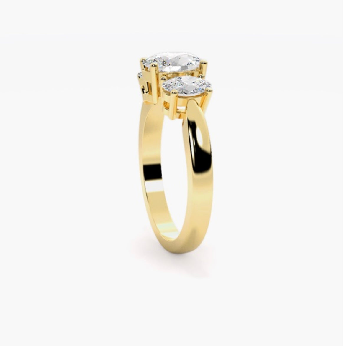 1.5ct Oval Cut Lab Grown Diamond Trilogy Engagement Ring with Oval Side Stones – IGI Certified