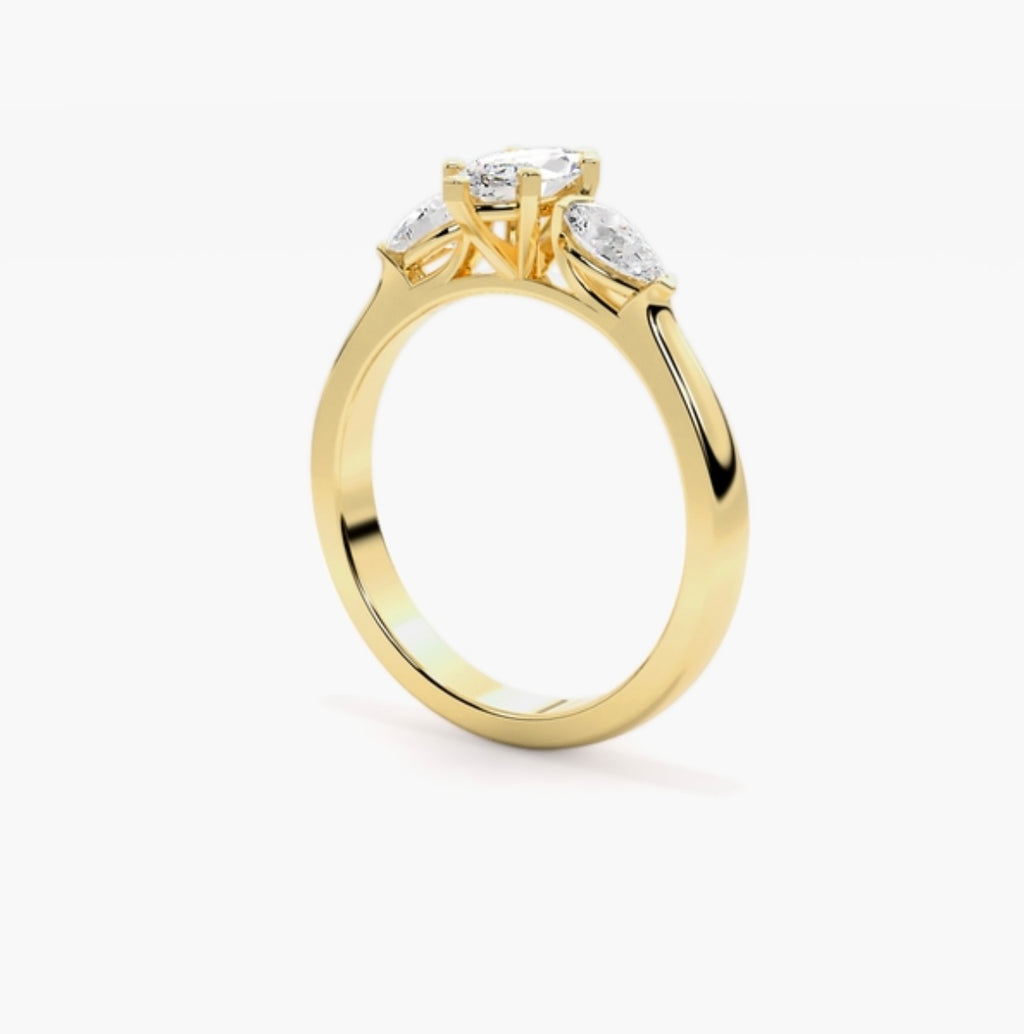 1ct Marquise Cut Lab Grown Diamond Trilogy Engagement Ring with Pear Side Stones – IGI Certified