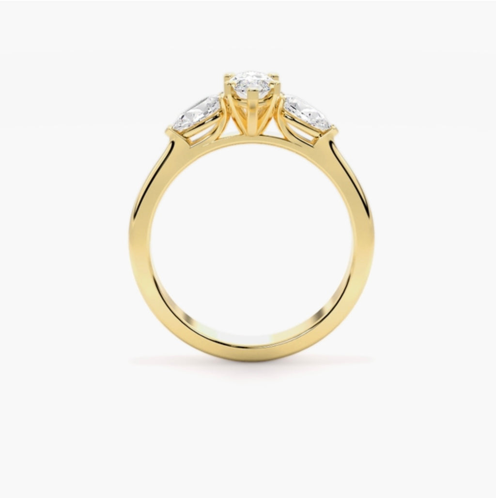 1ct Marquise Cut Lab Grown Diamond Trilogy Engagement Ring with Pear Side Stones – IGI Certified