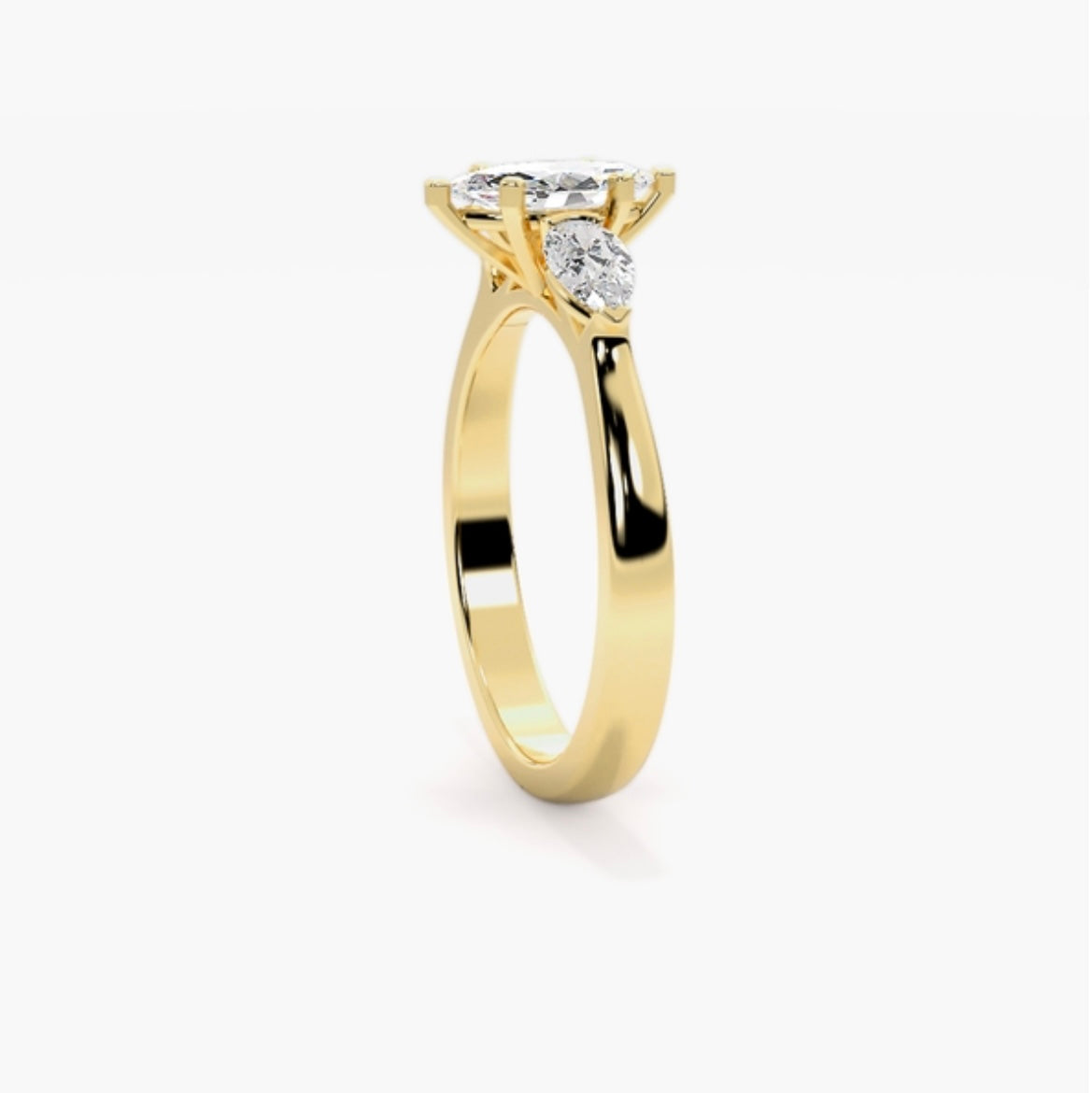 1ct Marquise Cut Lab Grown Diamond Trilogy Engagement Ring with Pear Side Stones – IGI Certified