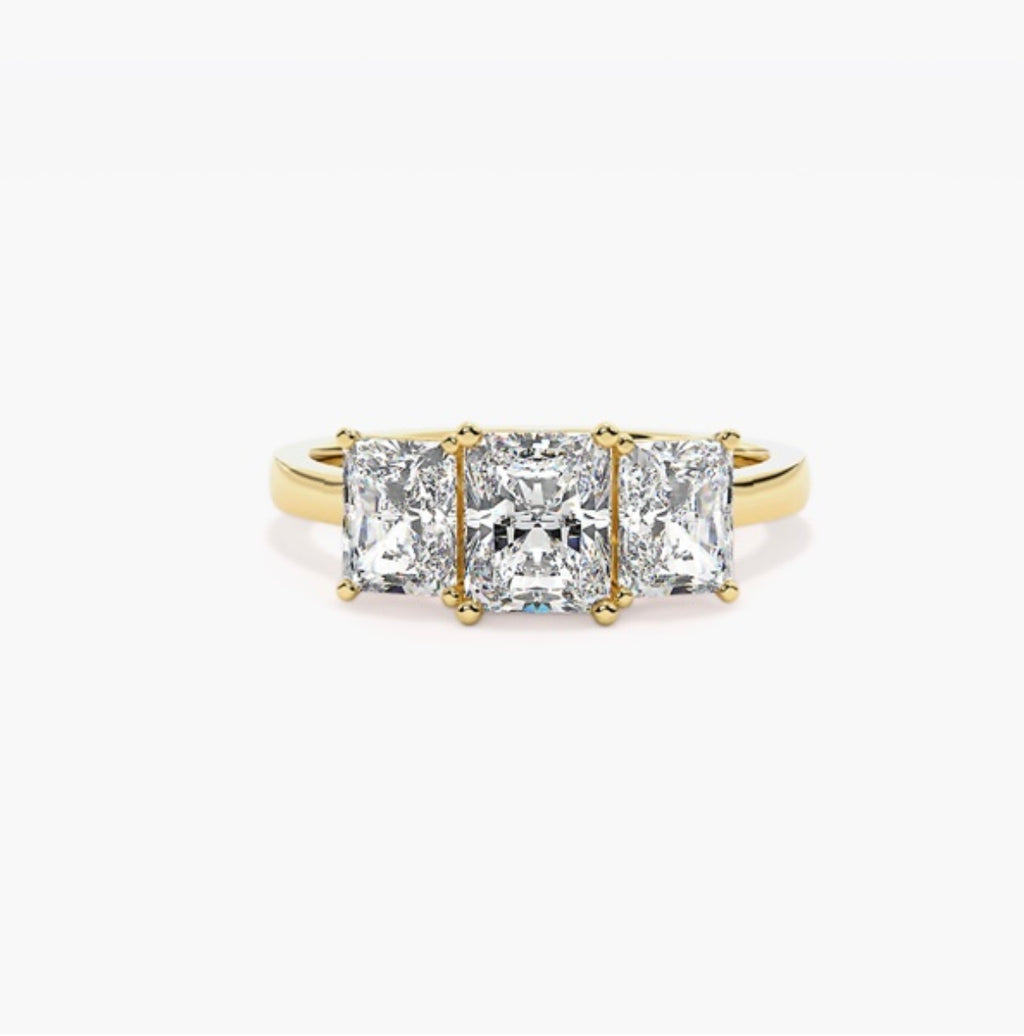 2.5ct Radiant Cut Lab Grown Diamond Trilogy Engagement Ring 1ct Side Diamonds – IGI Certified