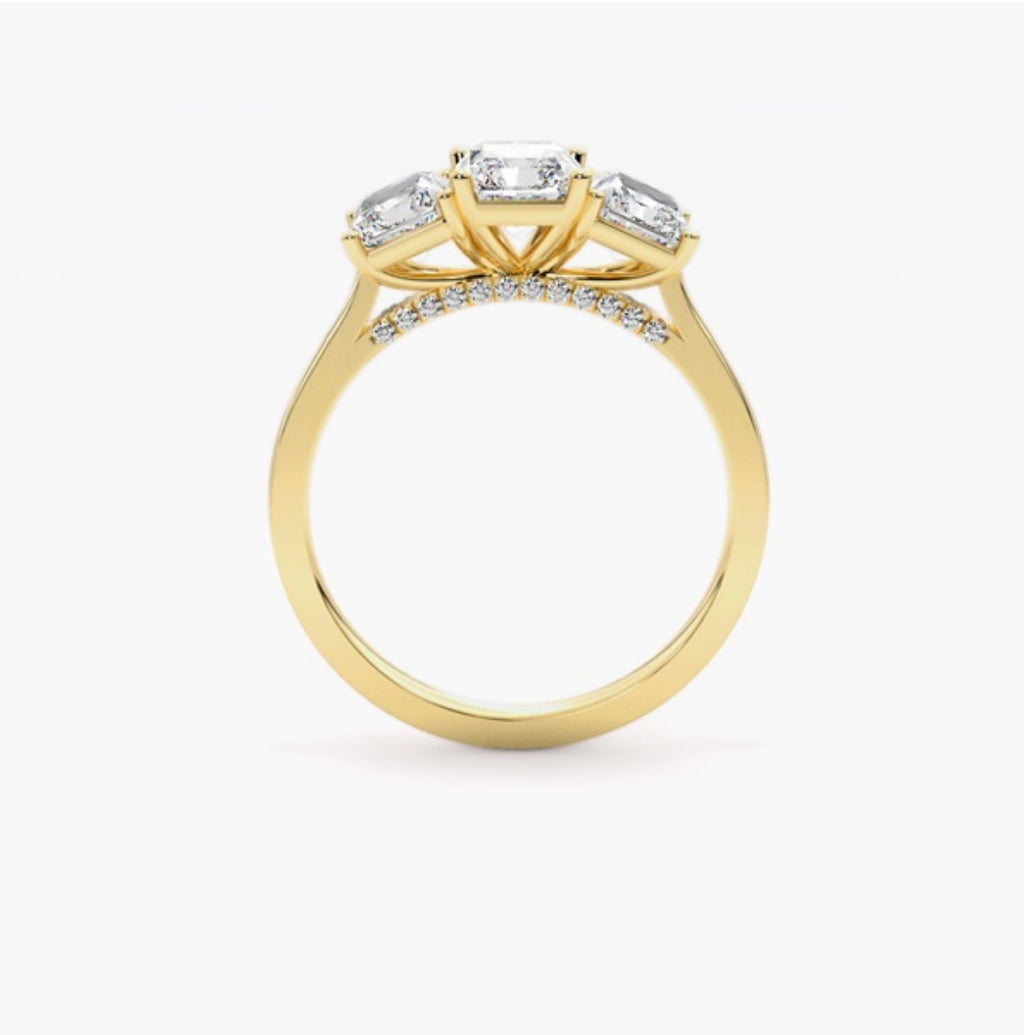 2.5ct Radiant Cut Lab Grown Diamond Trilogy Engagement Ring 1ct Side Diamonds – IGI Certified