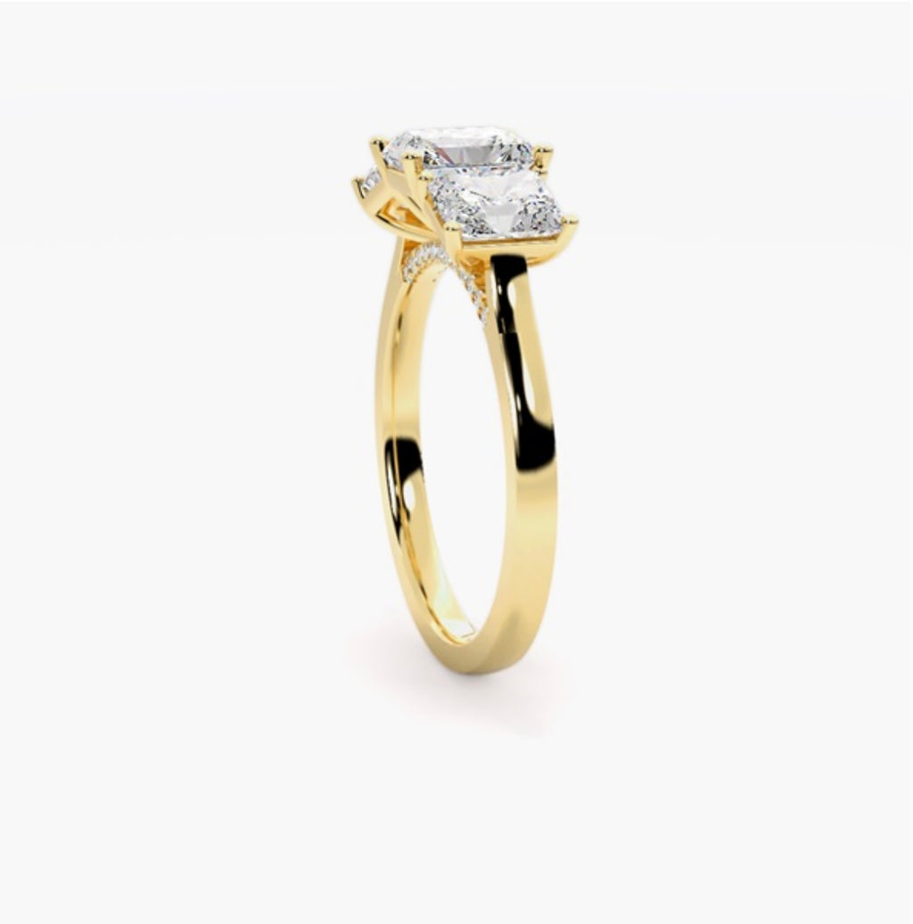 2.5ct Radiant Cut Lab Grown Diamond Trilogy Engagement Ring 1ct Side Diamonds – IGI Certified