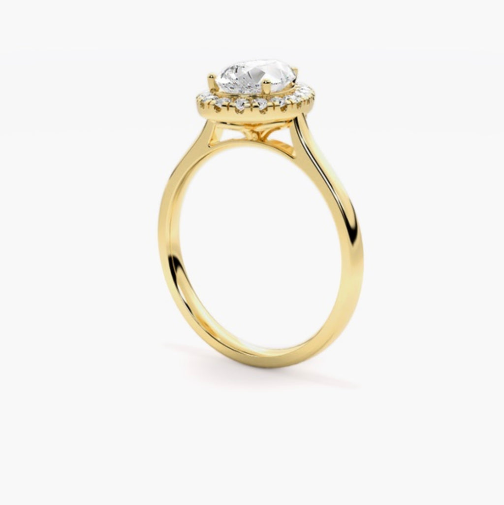 3ct Pear Cut Lab Grown Diamond Wed fit Single Halo Engagement Ring – IGI Certified