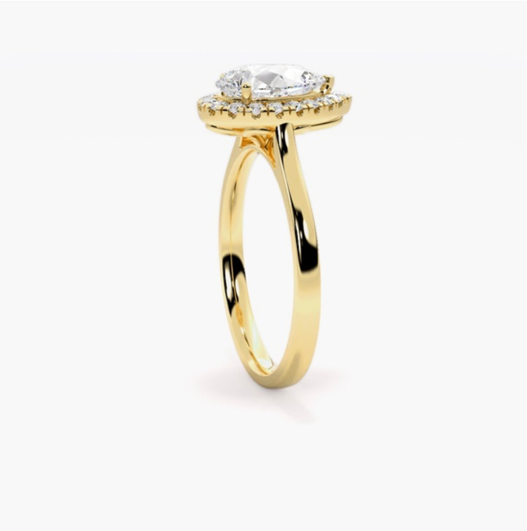 3ct Pear Cut Lab Grown Diamond Wed fit Single Halo Engagement Ring – IGI Certified