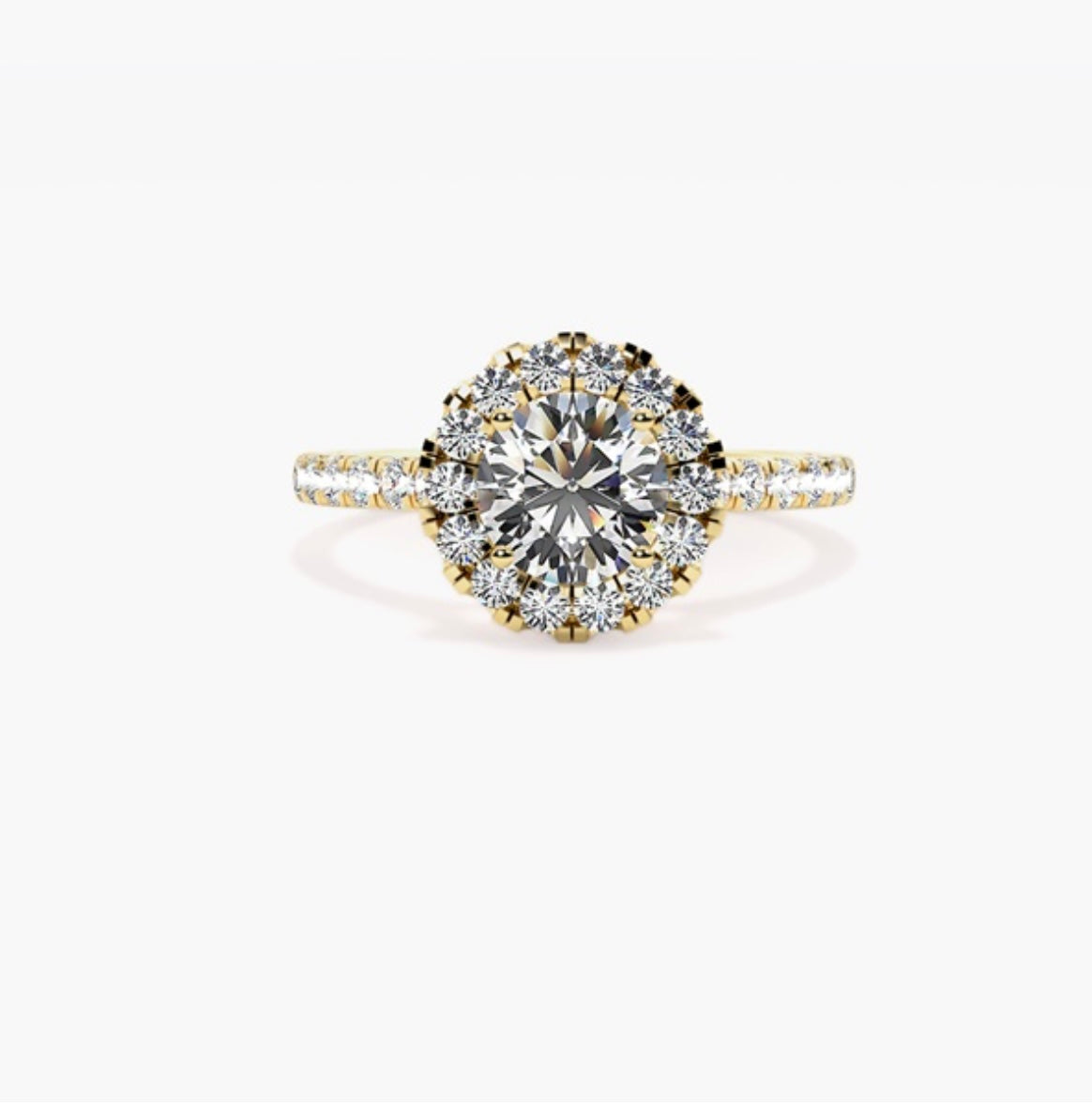 1ct Round Brilliant Lab Grown Diamond Halo Engagement Ring with Pave Shoulders – IGI Certified