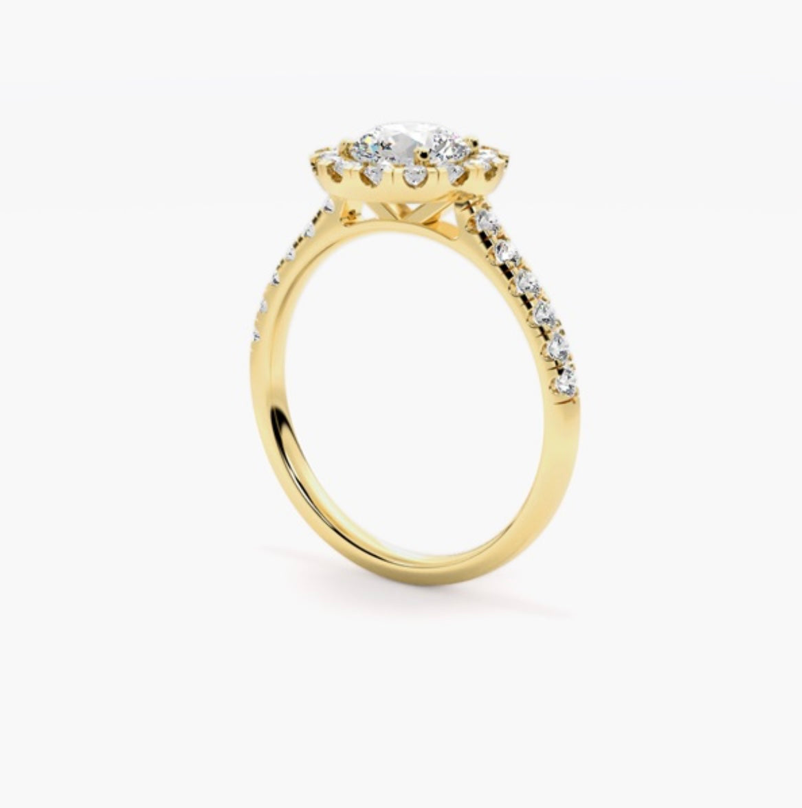 1ct Round Brilliant Lab Grown Diamond Halo Engagement Ring with Pave Shoulders – IGI Certified