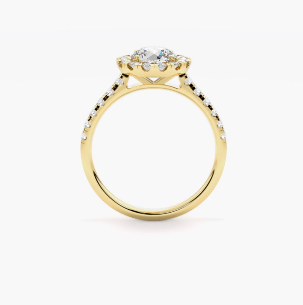 1ct Round Brilliant Lab Grown Diamond Halo Engagement Ring with Pave Shoulders – IGI Certified