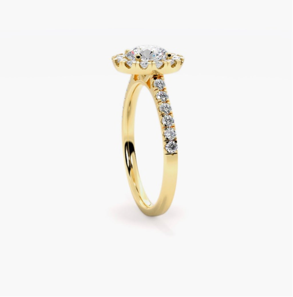 1ct Round Brilliant Lab Grown Diamond Halo Engagement Ring with Pave Shoulders – IGI Certified