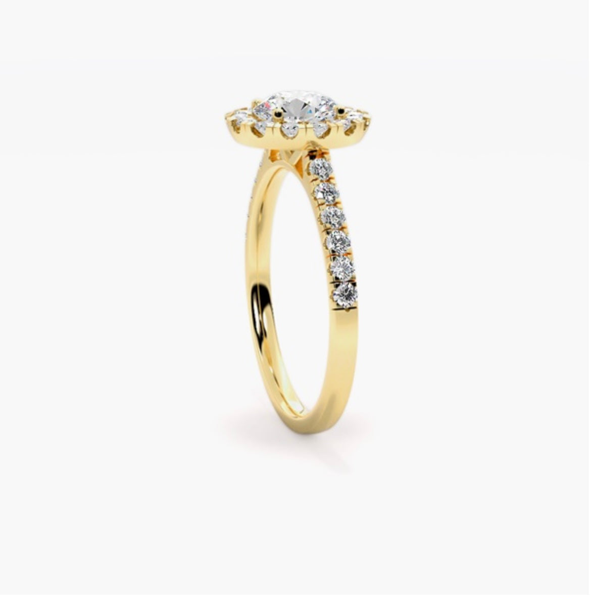 1ct Round Brilliant Lab Grown Diamond Halo Engagement Ring with Pave Shoulders – IGI Certified