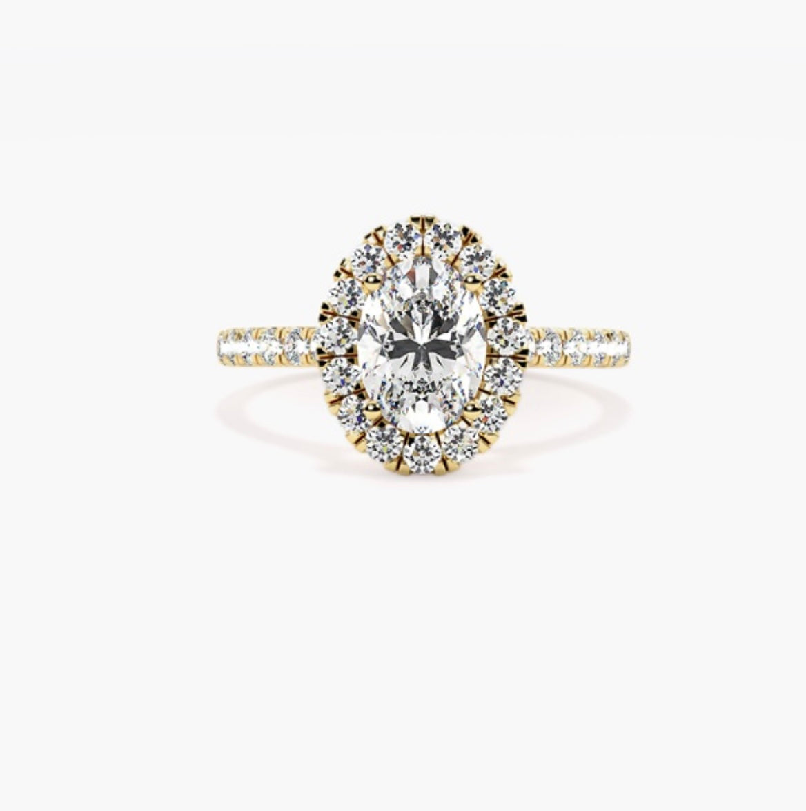 2ct Oval Cut Lab Grown Diamond Halo Engagement Ring with Pavé Shoulders – IGI Certified