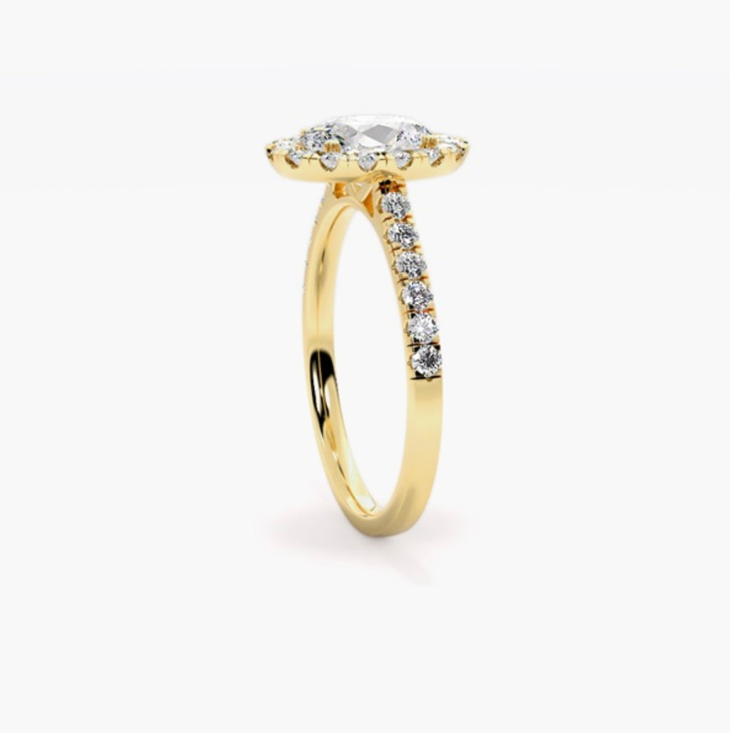 2ct Oval Cut Lab Grown Diamond Halo Engagement Ring with Pavé Shoulders – IGI Certified