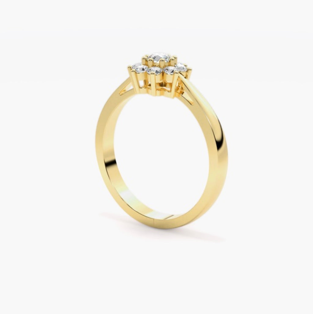 0.75ct Round Brilliant Lab Grown Diamond Petal Halo Engagement Ring – IGI Certified