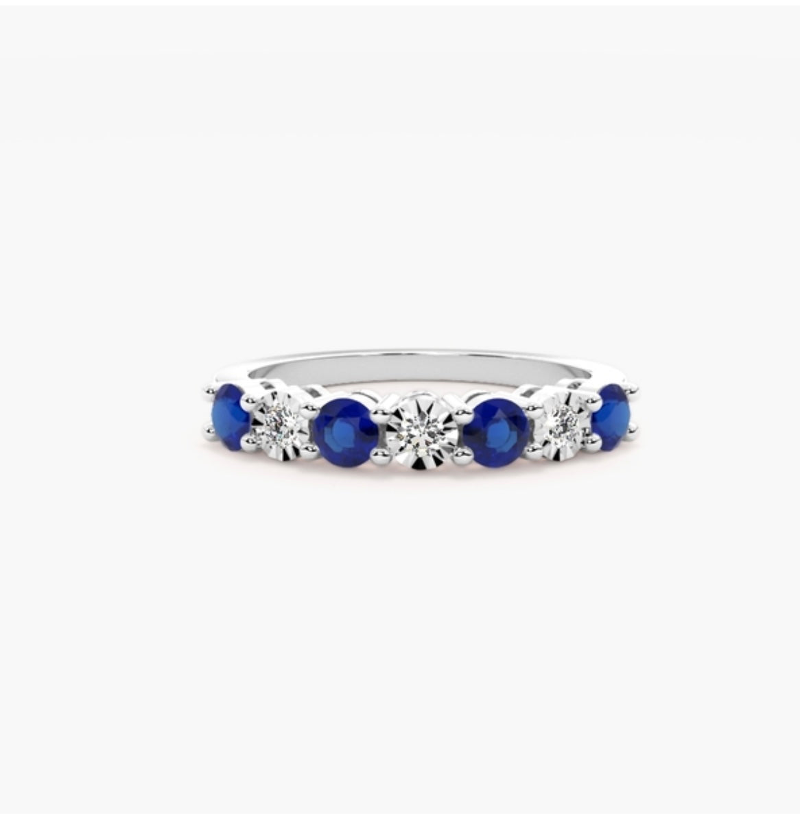 4mm Lab Grown Diamond & Natural Blue Sapphire Claw Set Eternity Band