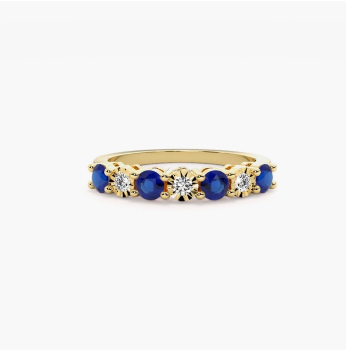 4mm Lab Grown Diamond & Natural Blue Sapphire Claw Set Eternity Band