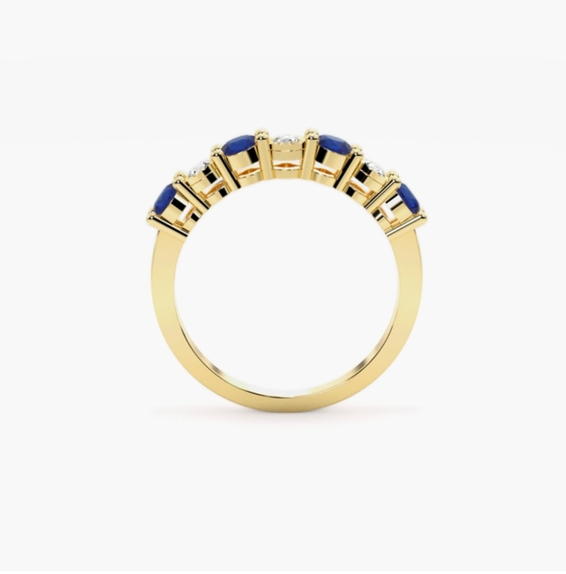 4mm Lab Grown Diamond & Natural Blue Sapphire Claw Set Eternity Band