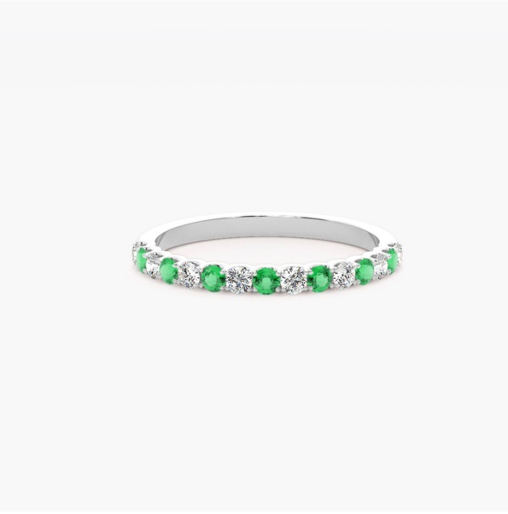 4mm Lab Grown Diamond & Natural Emerald Micro Pavé Eternity Band