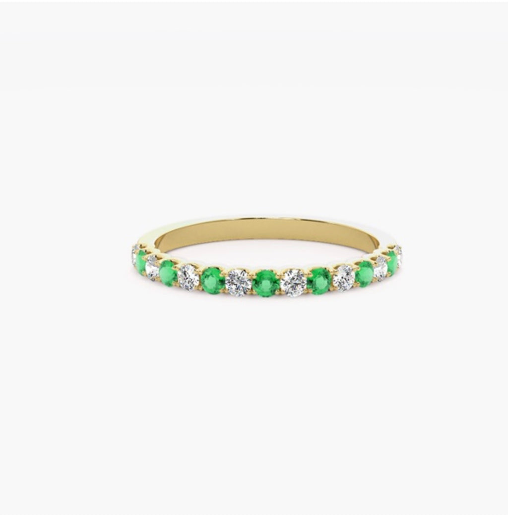 4mm Lab Grown Diamond & Natural Emerald Micro Pavé Eternity Band