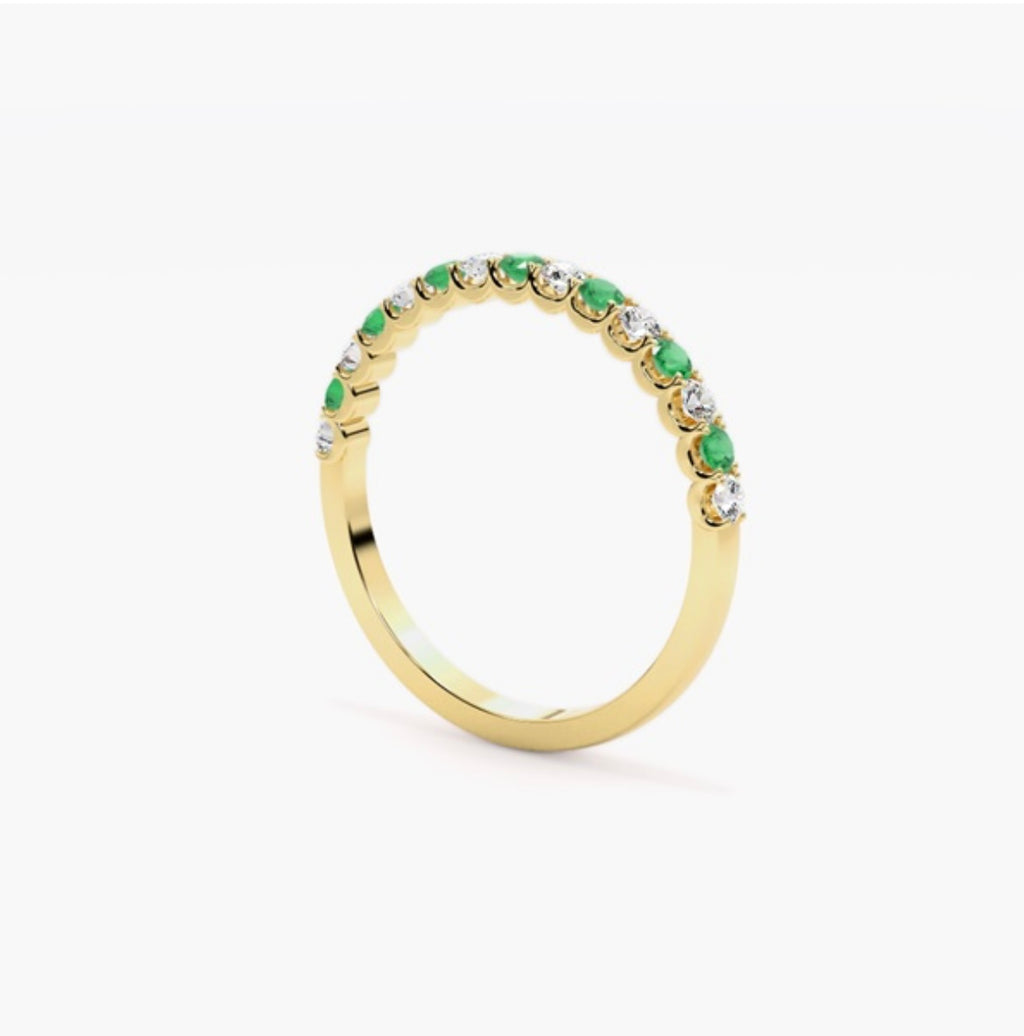 4mm Lab Grown Diamond & Natural Emerald Micro Pavé Eternity Band