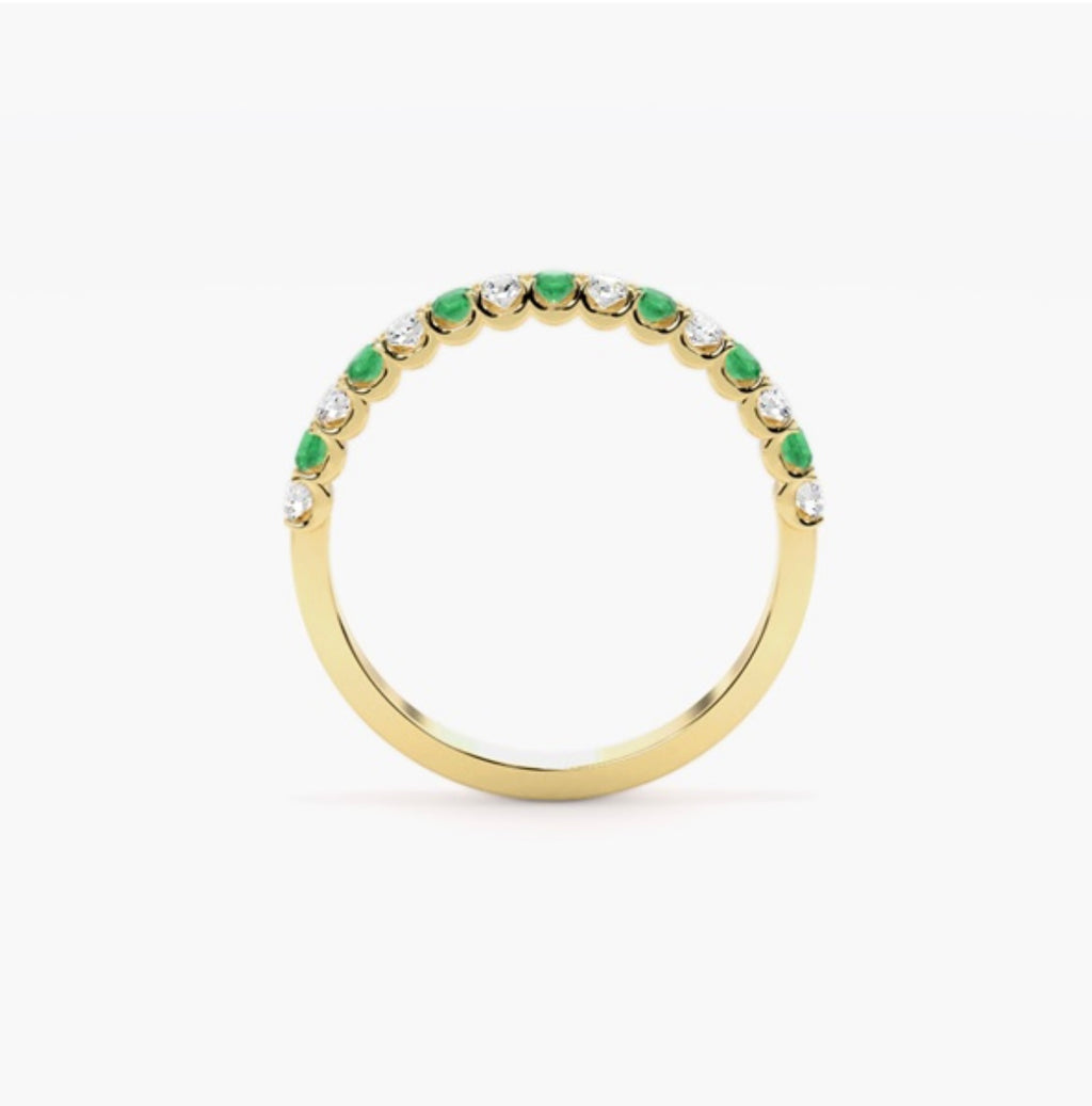 4mm Lab Grown Diamond & Natural Emerald Micro Pavé Eternity Band