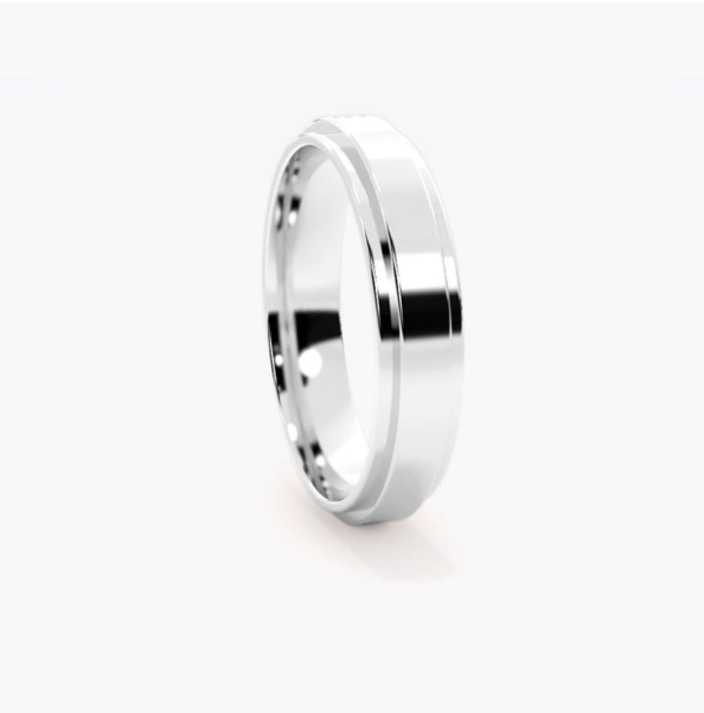 5mm Classic Flat Court Pattern Design Wedding Band – Brushed & Polished Finish
