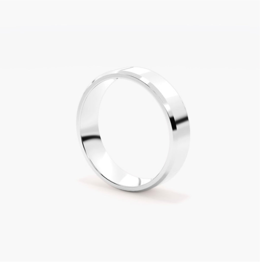 6mm Classic Flat Court Pattern Design Wedding Band – Bevelled Edges & Brushed Finish