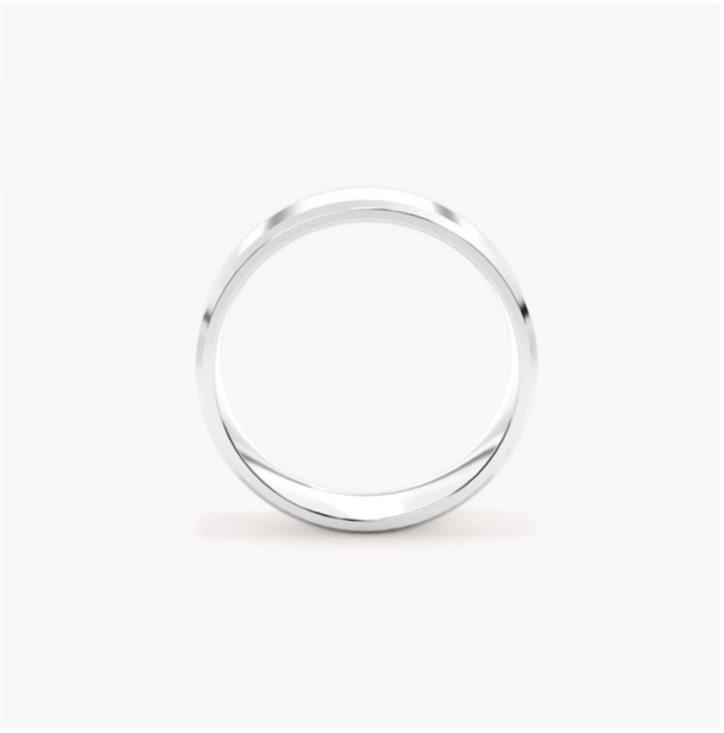 6mm Classic Flat Court Pattern Design Wedding Band – Bevelled Edges & Brushed Finish