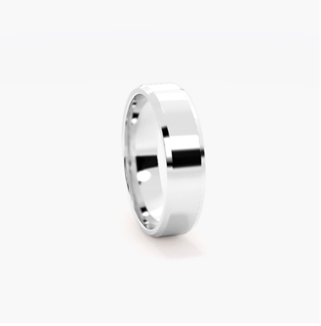 6mm Classic Flat Court Pattern Design Wedding Band – Bevelled Edges & Brushed Finish