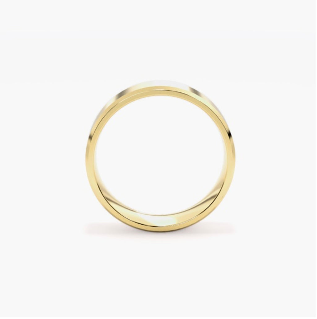 6mm Classic Flat Court Pattern Design Wedding Band – Bevelled Edges & Brushed Finish
