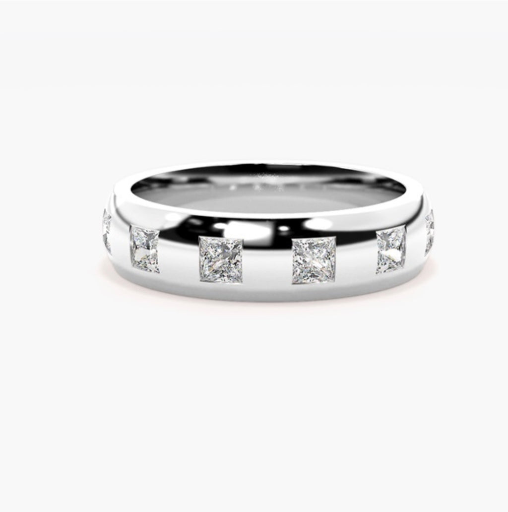 6mm Classic Court Natural Diamond Flush Set Wedding Band – 1.50ct Total Princess Cut
