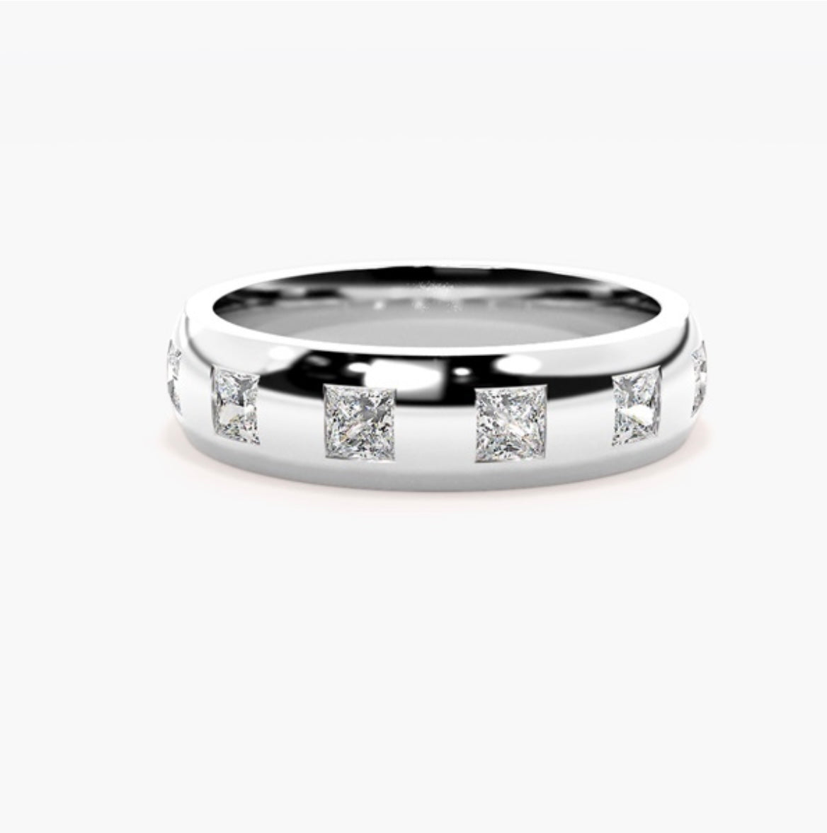 6mm Classic Court Natural Diamond Flush Set Wedding Band – 1.50ct Total Princess Cut