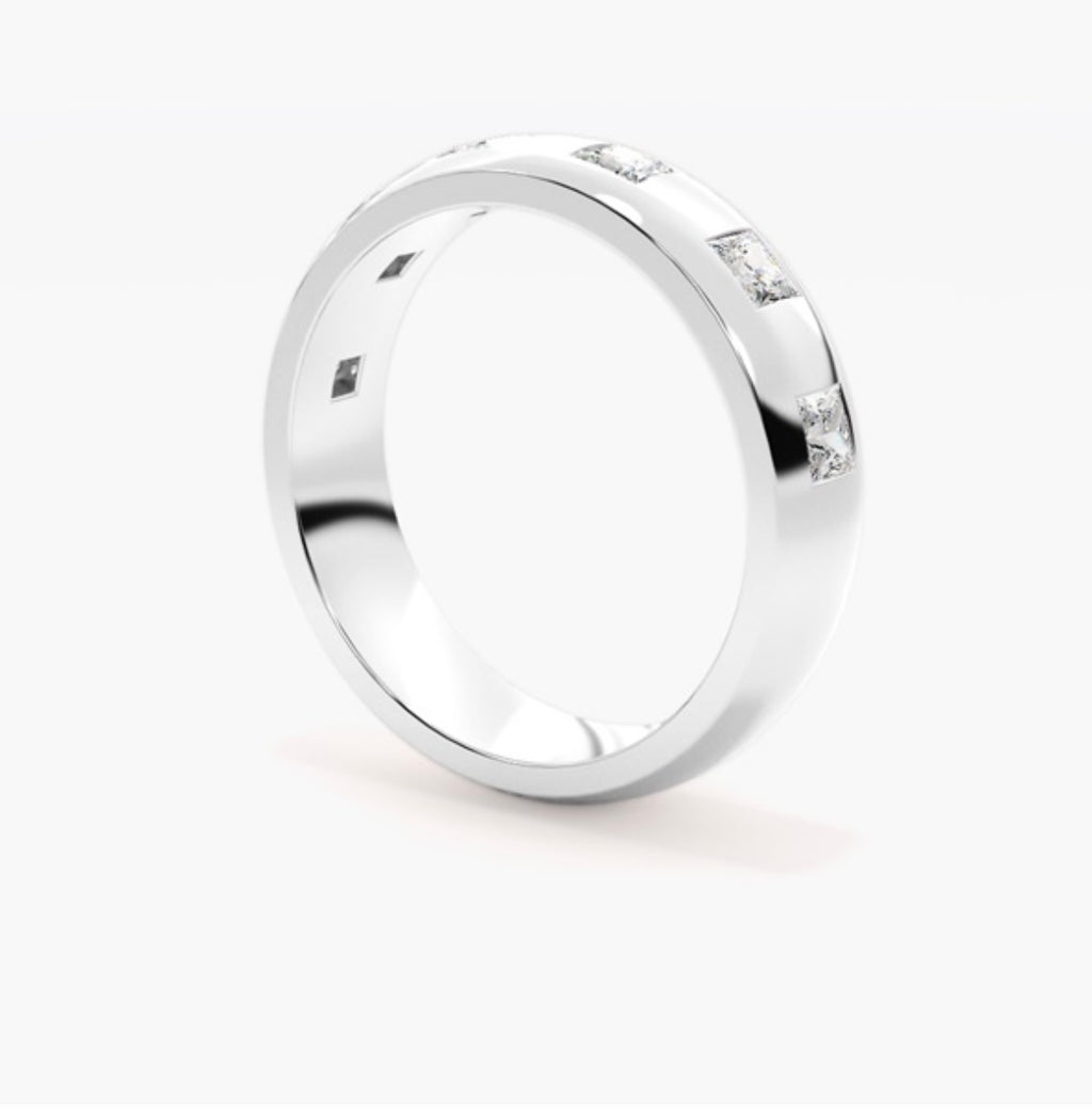 6mm Classic Court Natural Diamond Flush Set Wedding Band – 1.50ct Total Princess Cut