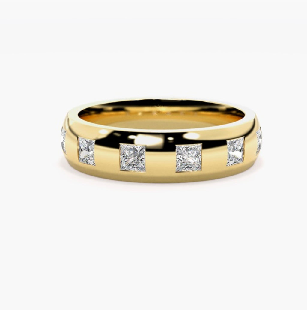 6mm Classic Court Natural Diamond Flush Set Wedding Band – 1.50ct Total Princess Cut