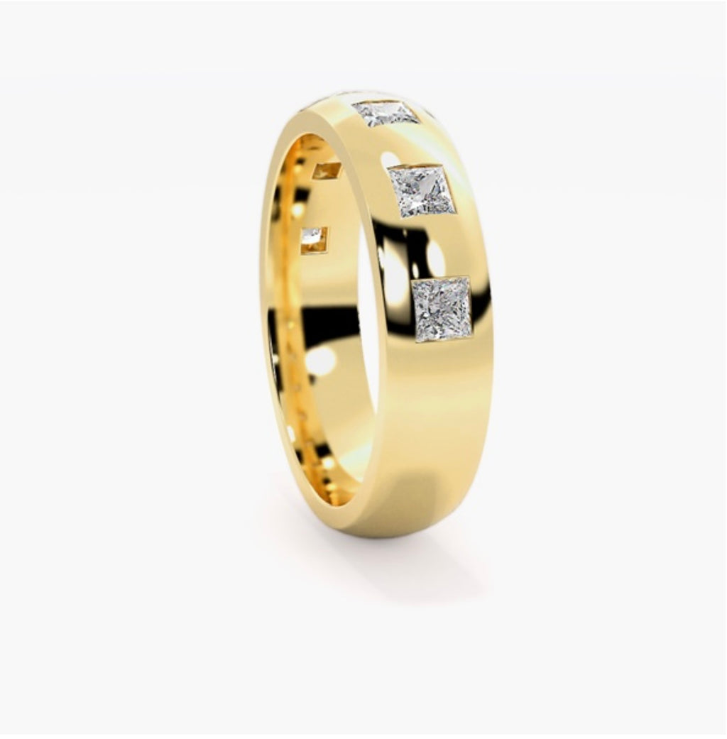 6mm Classic Court Natural Diamond Flush Set Wedding Band – 1.50ct Total Princess Cut