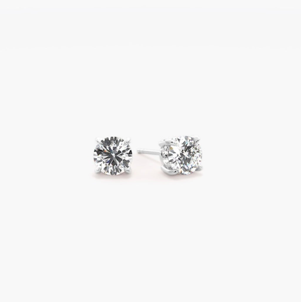 0.50ct Round Brilliant Diamond Stud Earrings – 4 Prong Basket Set
