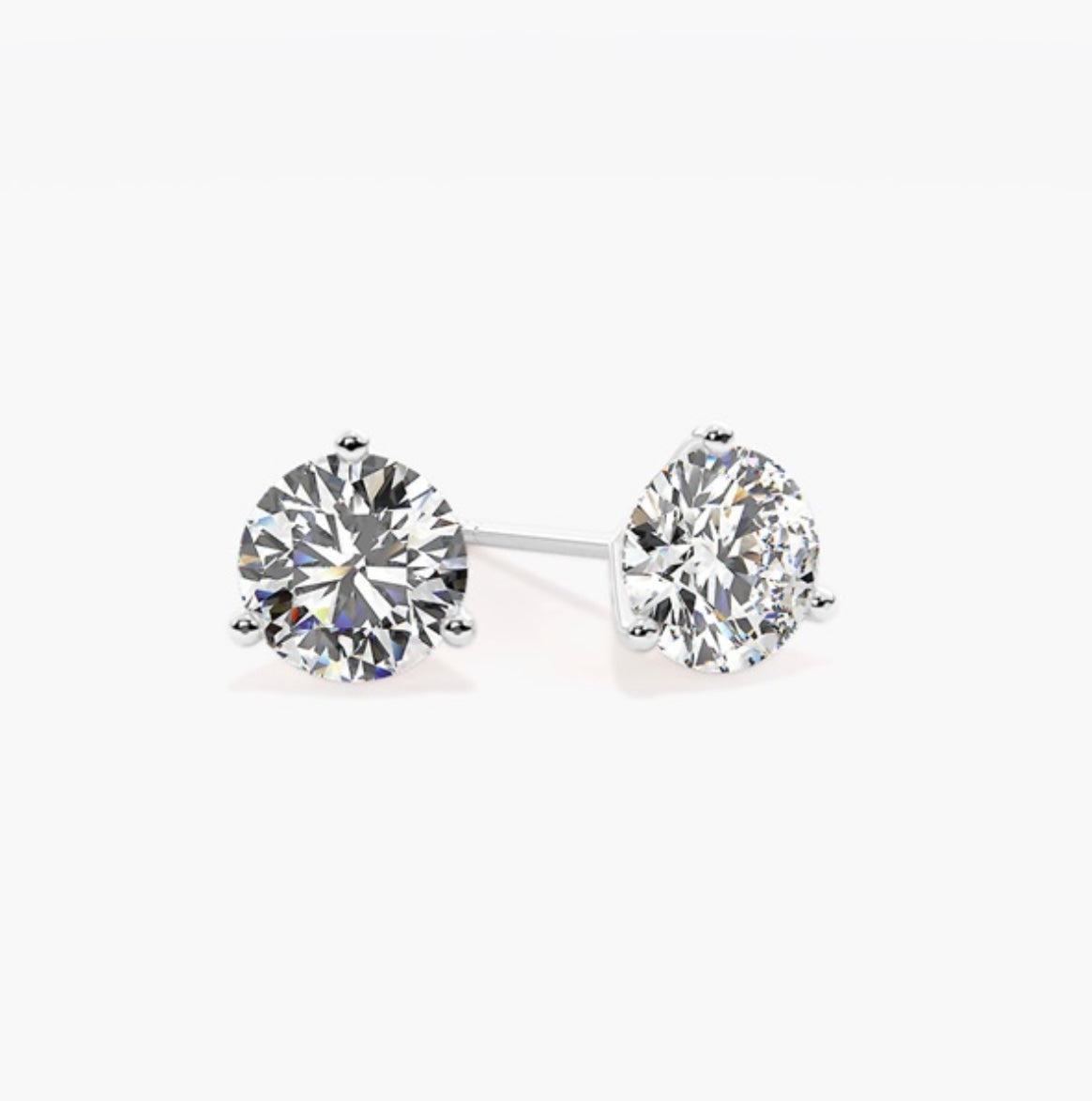 2.00ct Round Brilliant Diamond Stud Earrings – 3 Prong Setting