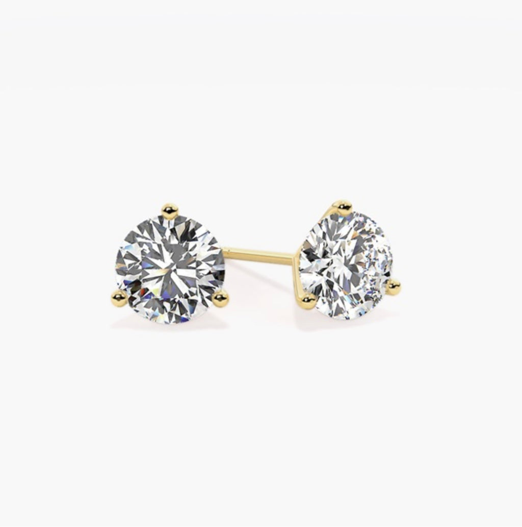 2.00ct Round Brilliant Diamond Stud Earrings – 3 Prong Setting