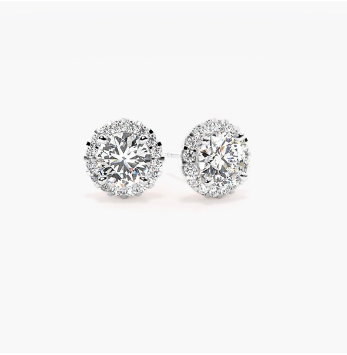 1.50ct Round Brilliant Diamond Halo Stud Earrings – 4 Prong Basket Set