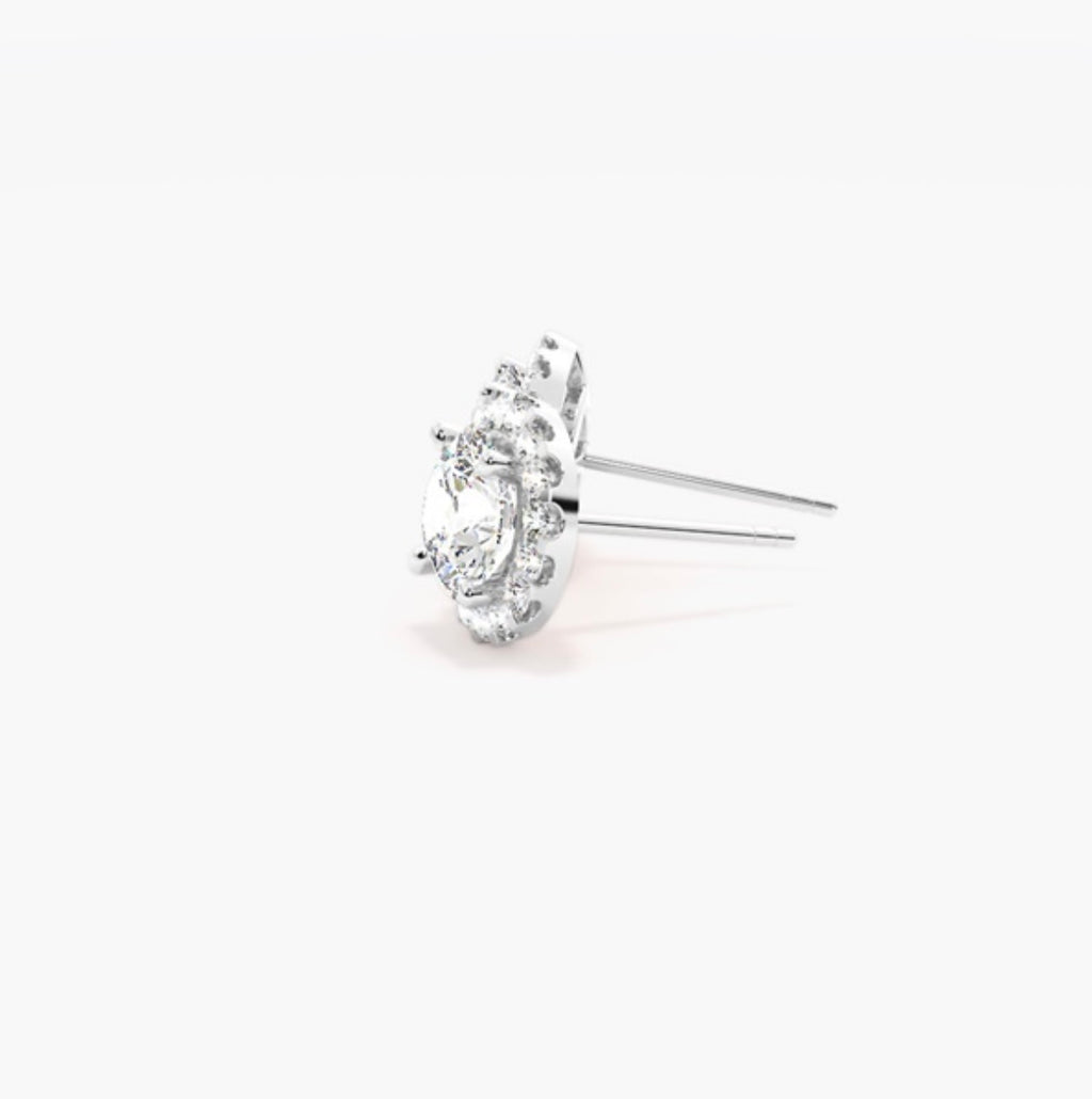 1.50ct Round Brilliant Diamond Halo Stud Earrings – 4 Prong Basket Set